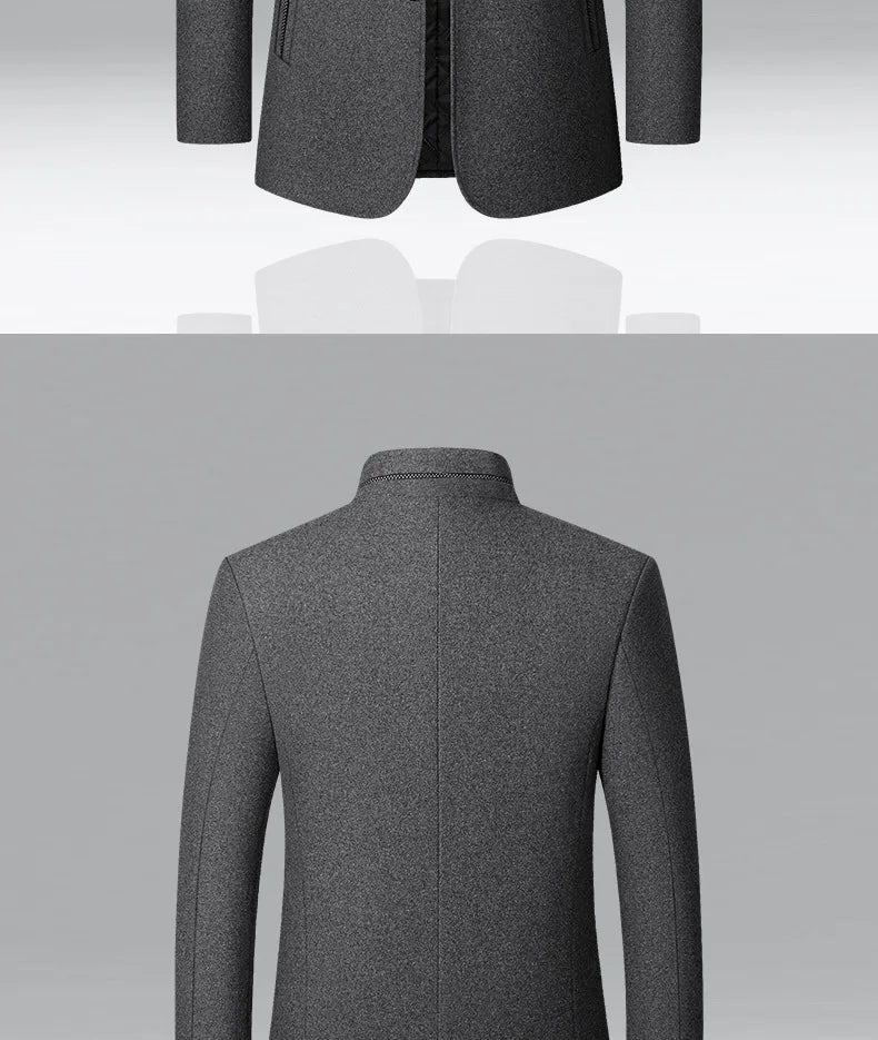 Autumn/Winter Men's Solid-Colour Wool-BlendJacket European Sizing FashionableStand Collar Non-IronTrendyBusiness-CasualOuterwear