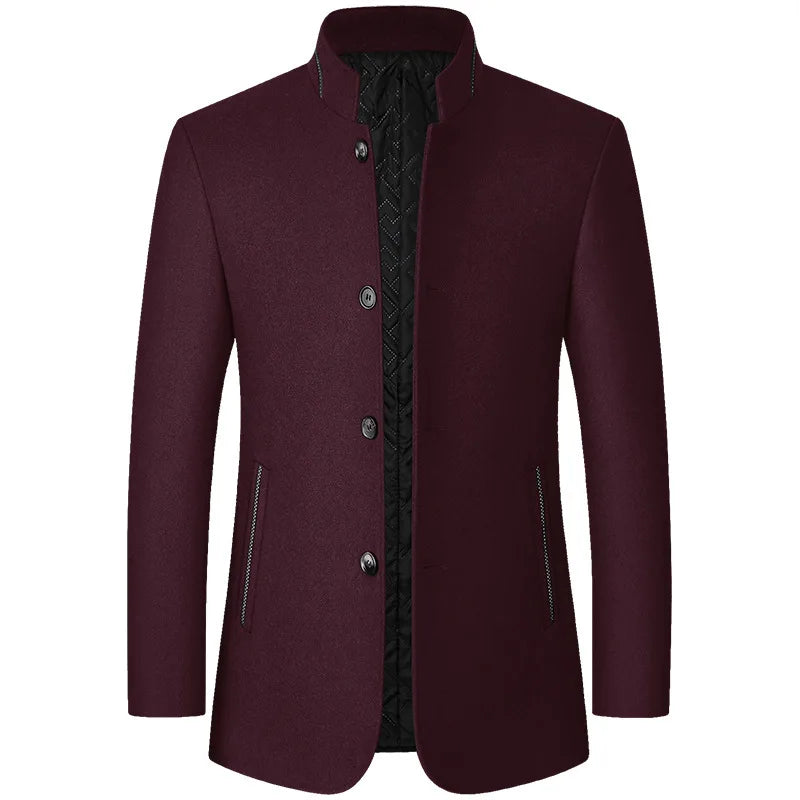 Autumn/Winter Men's Solid-Colour Wool-BlendJacket European Sizing FashionableStand Collar Non-IronTrendyBusiness-CasualOuterwear