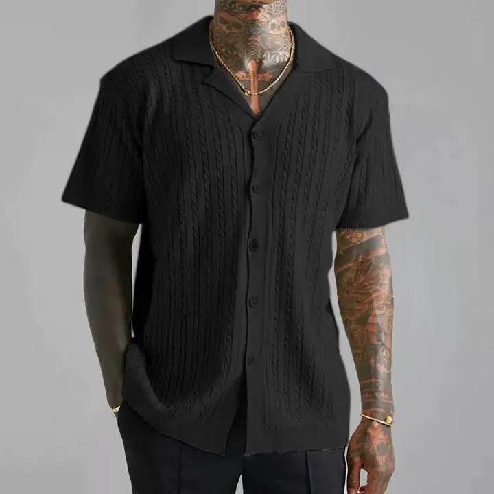 Spring Summer Knitted Button-Down Shirts, Casual Men's Breathable Short-Sleeved Shirts And Tops