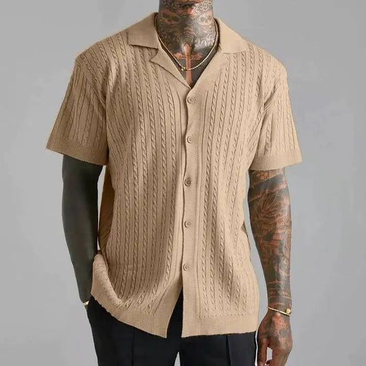 Spring Summer Knitted Button-Down Shirts, Casual Men's Breathable Short-Sleeved Shirts And Tops