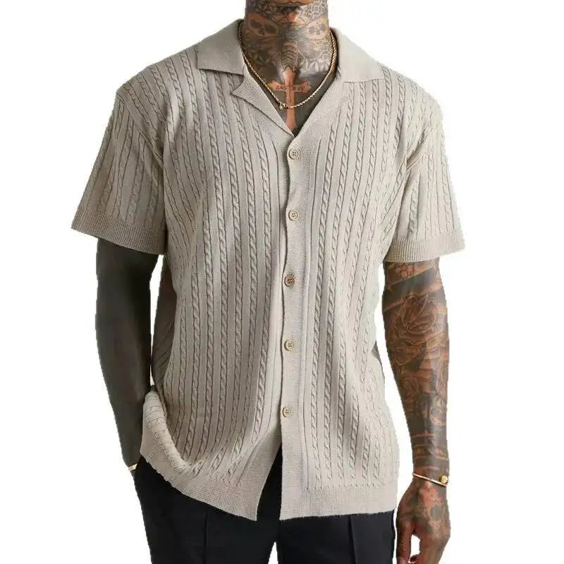 Spring Summer Knitted Button-Down Shirts, Casual Men's Breathable Short-Sleeved Shirts And Tops