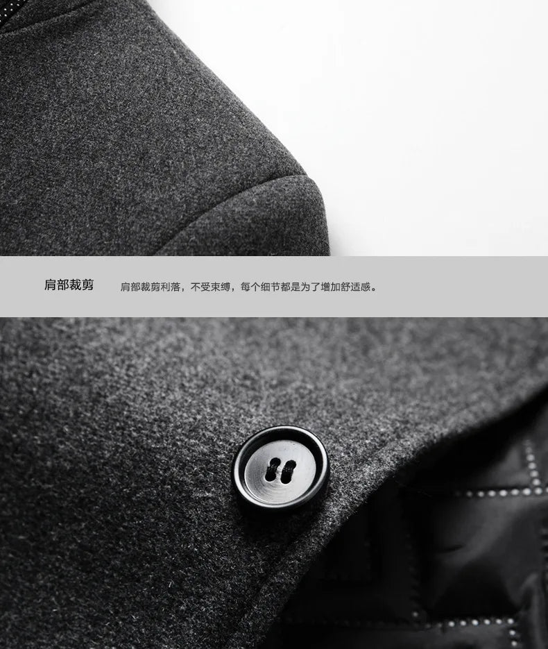 Autumn/Winter Men's Solid-Colour Wool-BlendJacket European Sizing FashionableStand Collar Non-IronTrendyBusiness-CasualOuterwear