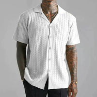 Spring Summer Knitted Button-Down Shirts, Casual Men's Breathable Short-Sleeved Shirts And Tops