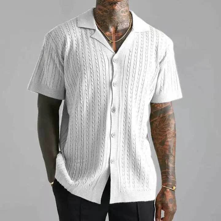 Spring Summer Knitted Button-Down Shirts, Casual Men's Breathable Short-Sleeved Shirts And Tops