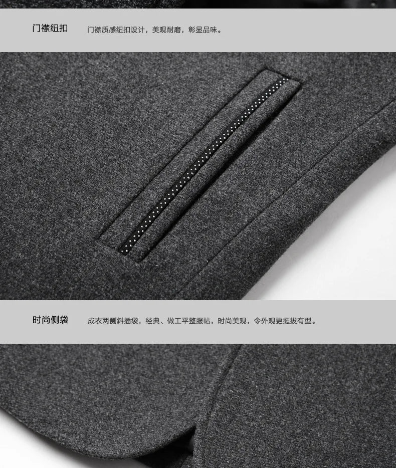 Autumn/Winter Men's Solid-Colour Wool-BlendJacket European Sizing FashionableStand Collar Non-IronTrendyBusiness-CasualOuterwear
