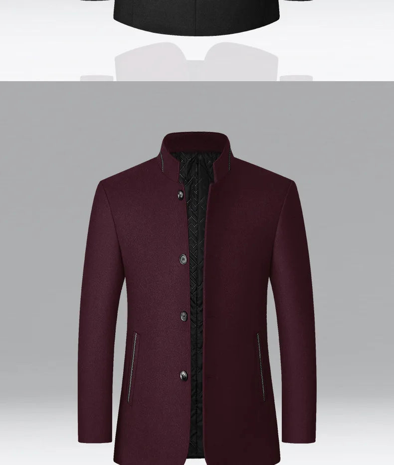 Autumn/Winter Men's Solid-Colour Wool-BlendJacket European Sizing FashionableStand Collar Non-IronTrendyBusiness-CasualOuterwear
