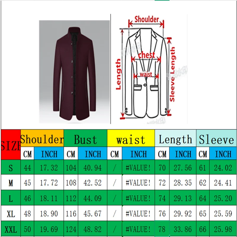 Autumn/Winter Men's Solid-Colour Wool-BlendJacket European Sizing FashionableStand Collar Non-IronTrendyBusiness-CasualOuterwear