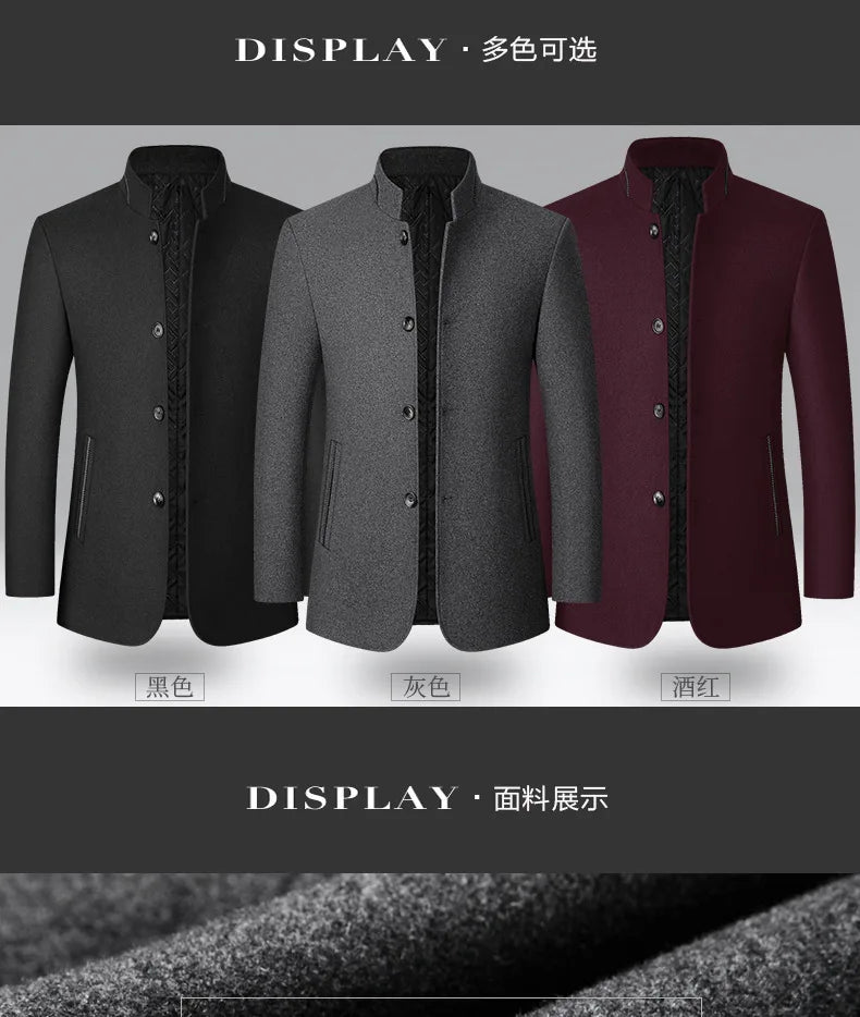 Autumn/Winter Men's Solid-Colour Wool-BlendJacket European Sizing FashionableStand Collar Non-IronTrendyBusiness-CasualOuterwear