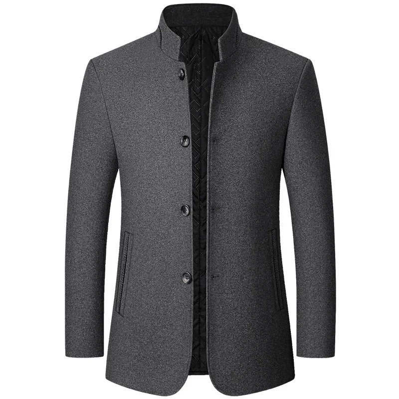 Autumn/Winter Men's Solid-Colour Wool-BlendJacket European Sizing FashionableStand Collar Non-IronTrendyBusiness-CasualOuterwear