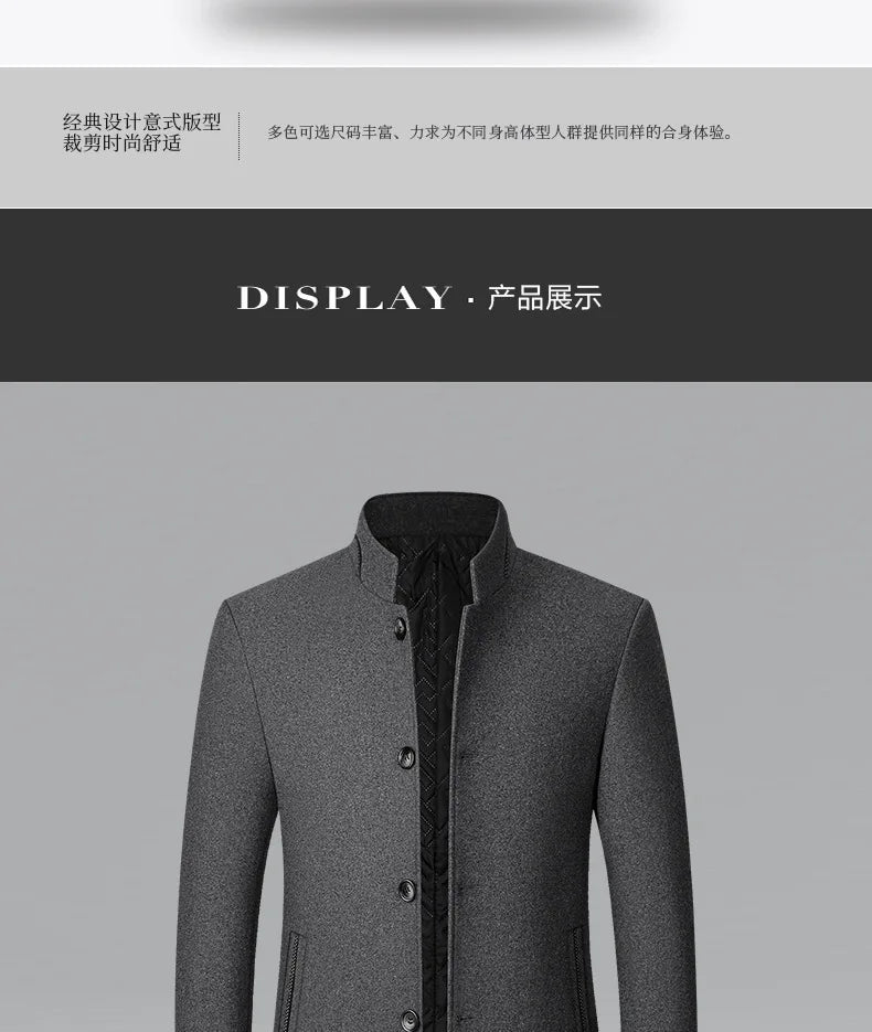 Autumn/Winter Men's Solid-Colour Wool-BlendJacket European Sizing FashionableStand Collar Non-IronTrendyBusiness-CasualOuterwear