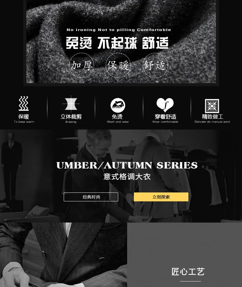 Autumn/Winter Men's Solid-Colour Wool-BlendJacket European Sizing FashionableStand Collar Non-IronTrendyBusiness-CasualOuterwear