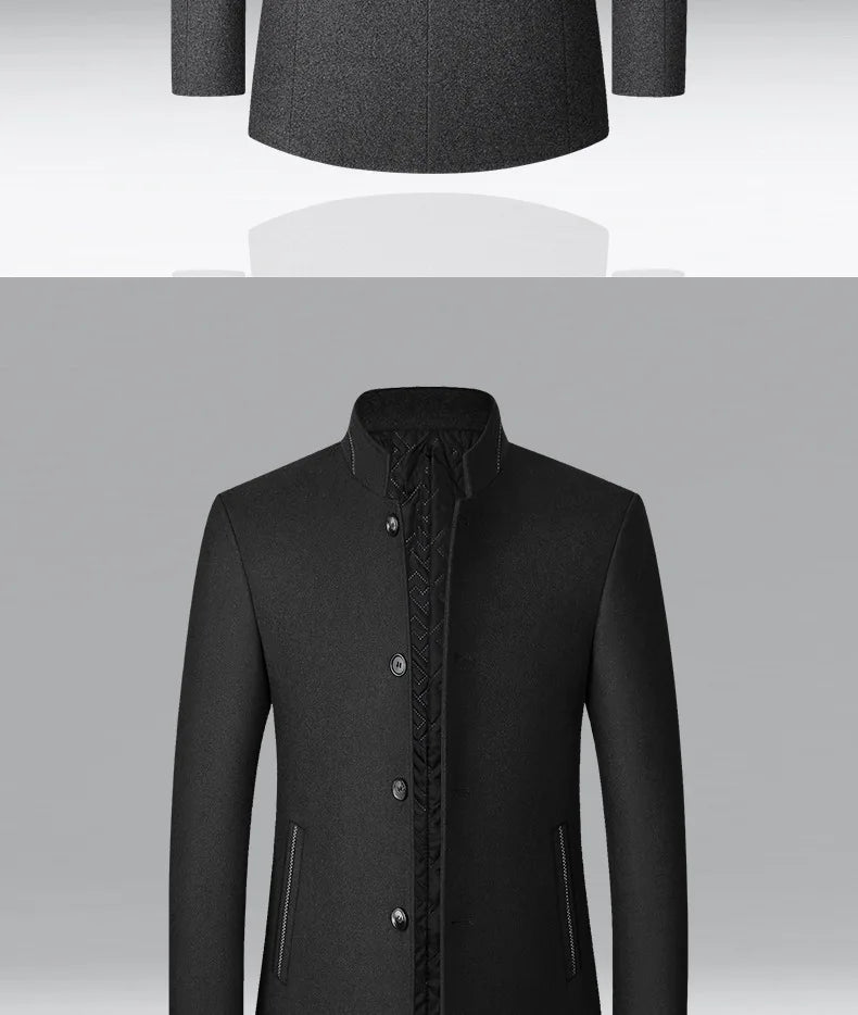 Autumn/Winter Men's Solid-Colour Wool-BlendJacket European Sizing FashionableStand Collar Non-IronTrendyBusiness-CasualOuterwear