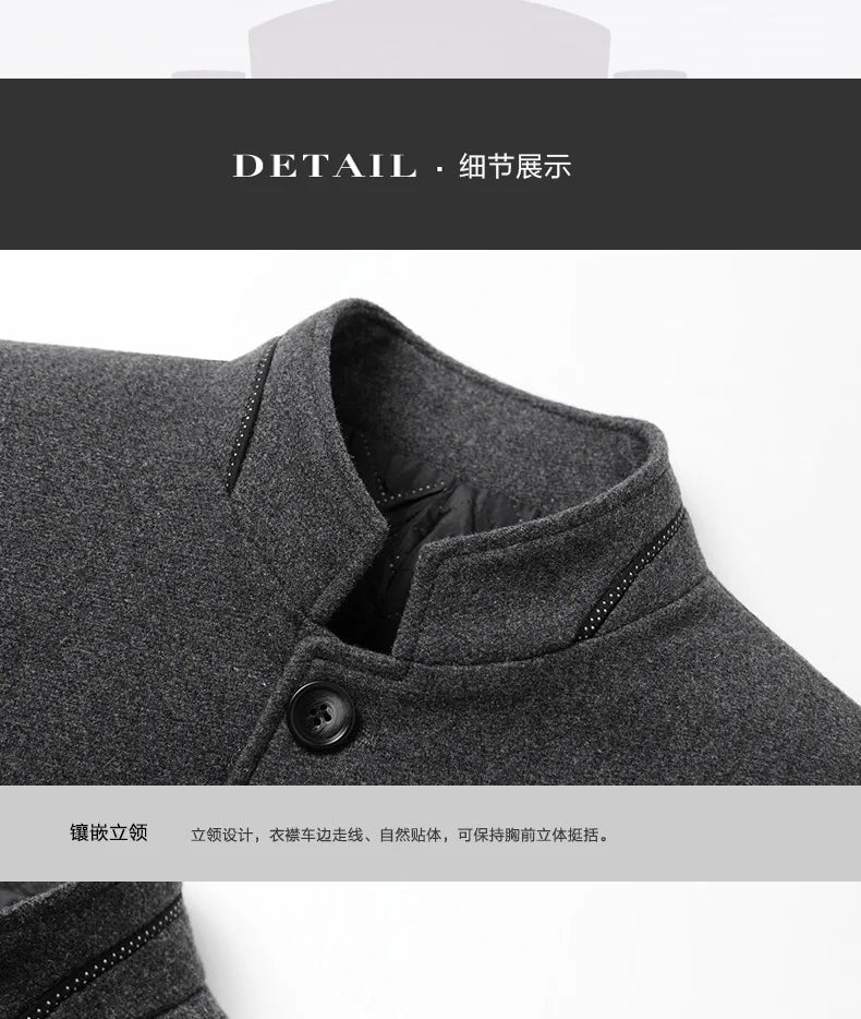 Autumn/Winter Men's Solid-Colour Wool-BlendJacket European Sizing FashionableStand Collar Non-IronTrendyBusiness-CasualOuterwear