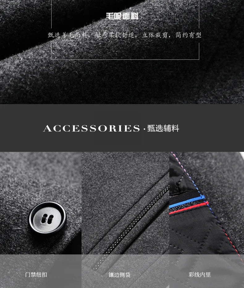 Autumn/Winter Men's Solid-Colour Wool-BlendJacket European Sizing FashionableStand Collar Non-IronTrendyBusiness-CasualOuterwear