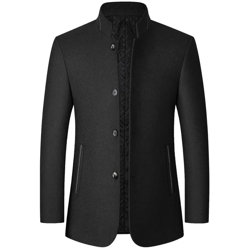Autumn/Winter Men's Solid-Colour Wool-BlendJacket European Sizing FashionableStand Collar Non-IronTrendyBusiness-CasualOuterwear