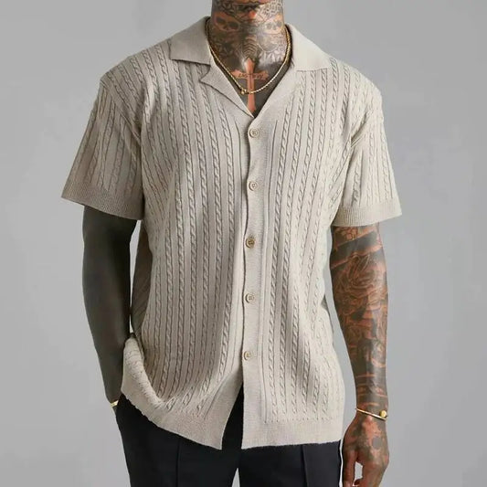Spring Summer Knitted Button-Down Shirts, Casual Men's Breathable Short-Sleeved Shirts And Tops