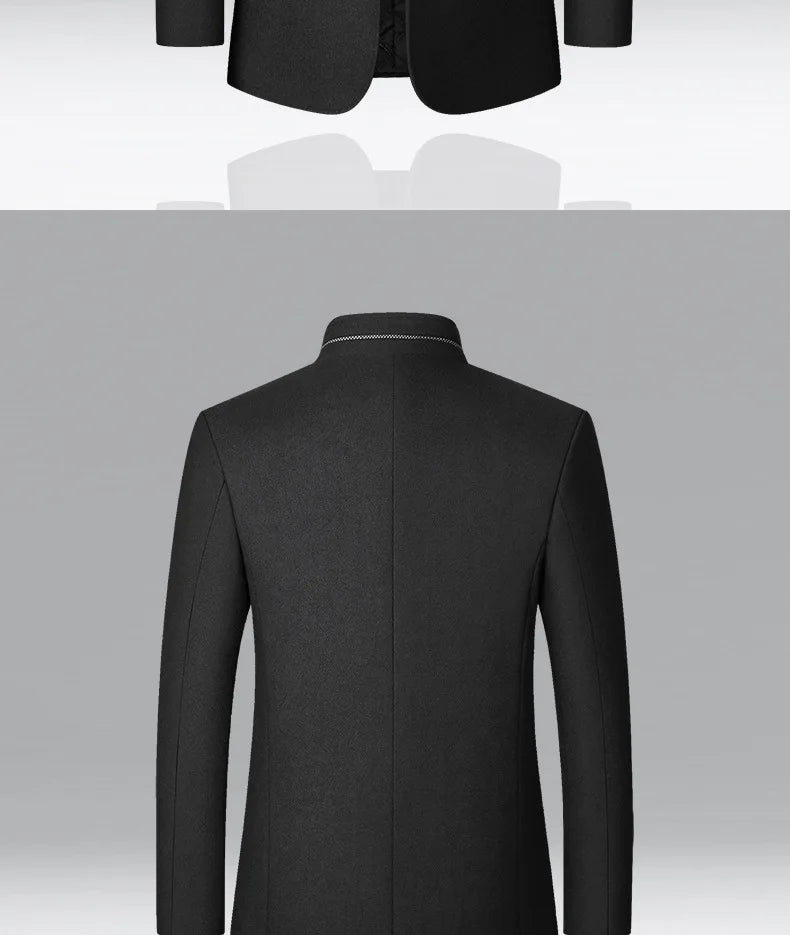 Autumn/Winter Men's Solid-Colour Wool-BlendJacket European Sizing FashionableStand Collar Non-IronTrendyBusiness-CasualOuterwear