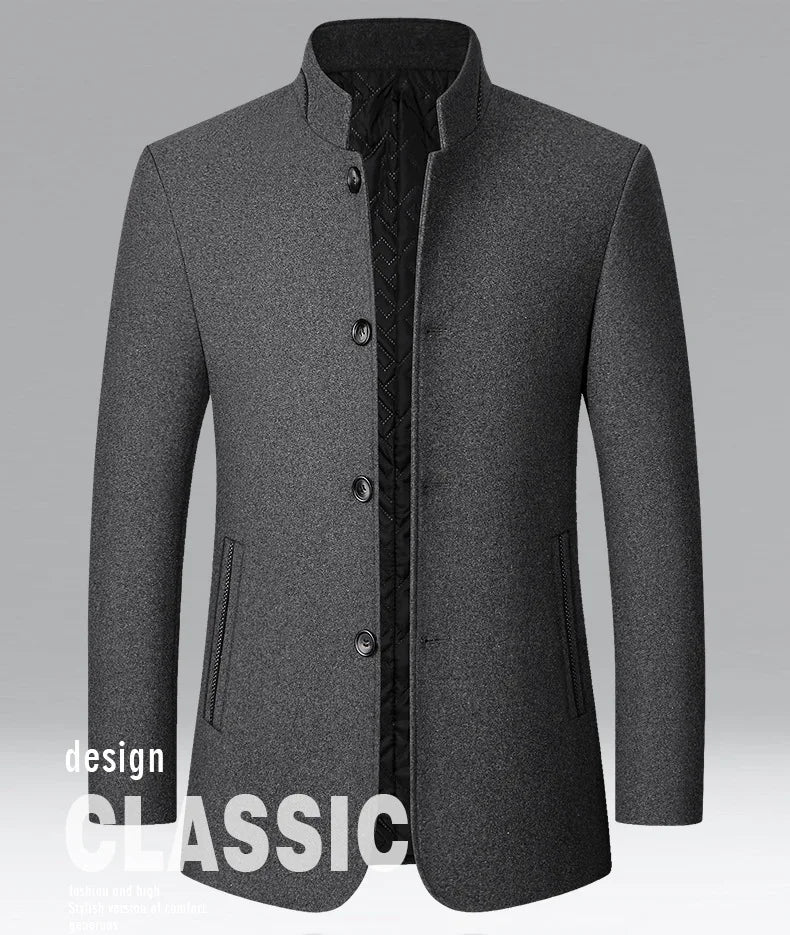 Autumn/Winter Men's Solid-Colour Wool-BlendJacket European Sizing FashionableStand Collar Non-IronTrendyBusiness-CasualOuterwear